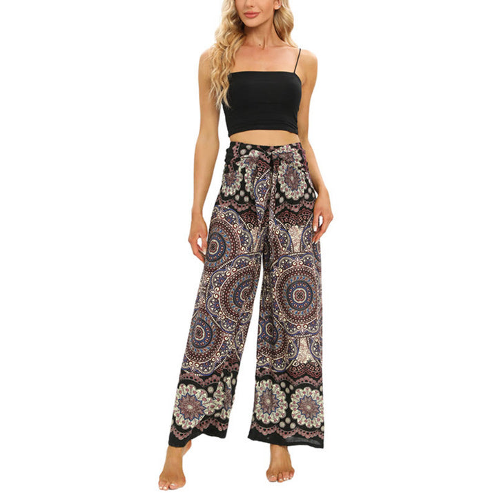 Buddha Stones Boho Mandala Print Lace-up Wide Leg Pants Women's Yoga Pants - image 6