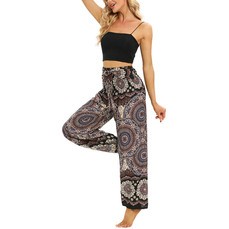 Buddha Stones Boho Mandala Print Lace-up Wide Leg Pants Women's Yoga Pants - image 7