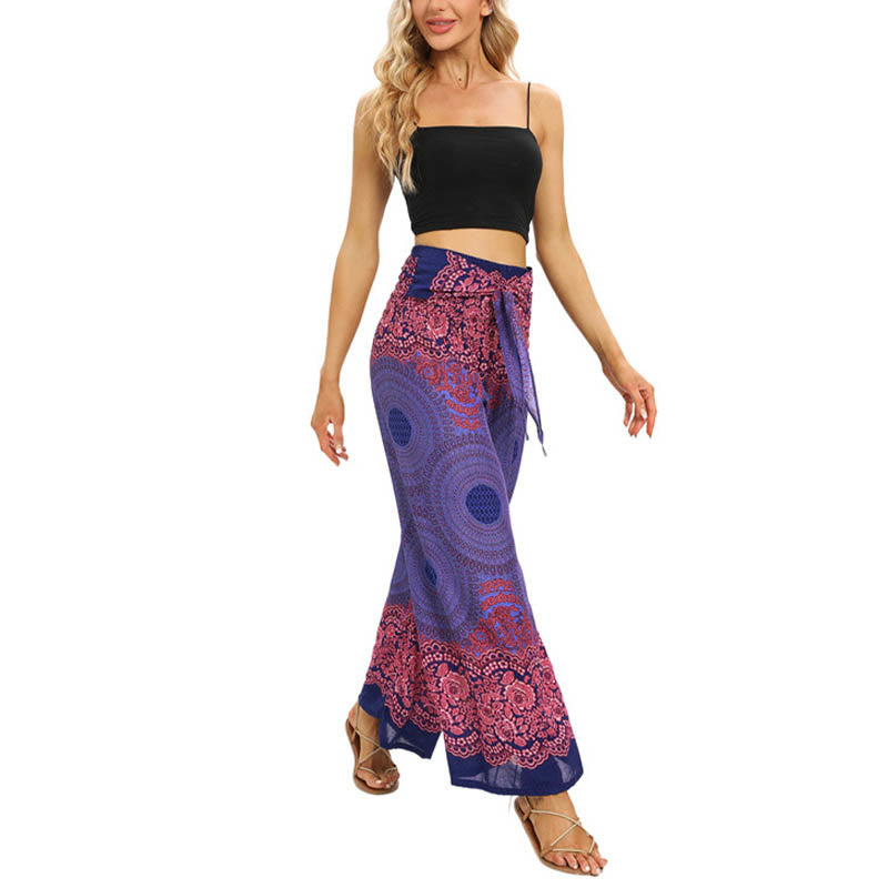 Buddha Stones Bohemian Compass Flower Print Lace-up Wide Leg Pants Women's Yoga Pants - image 11