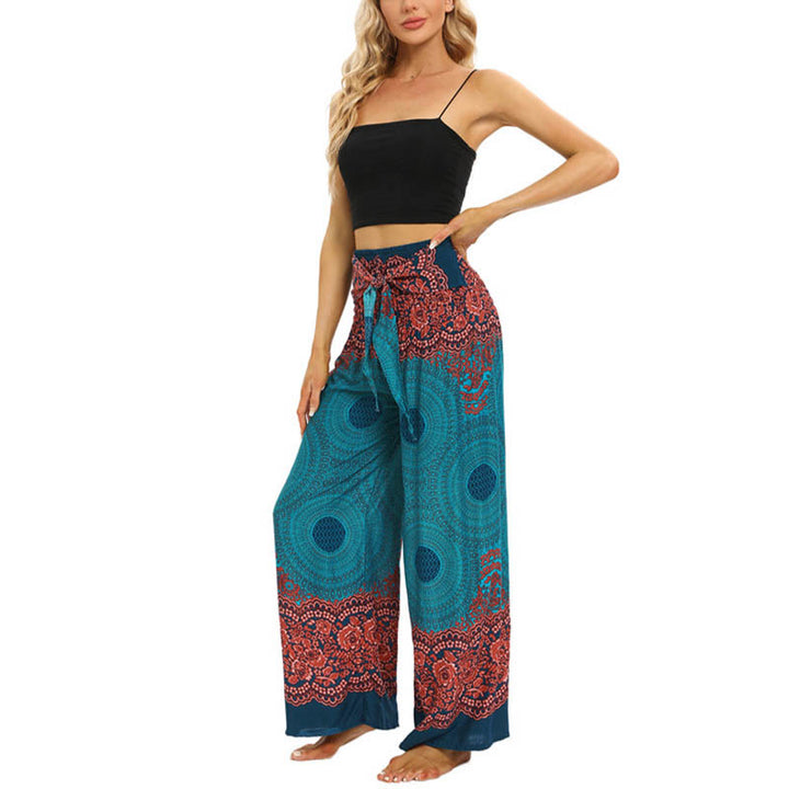 Buddha Stones Bohemian Compass Flower Print Lace-up Wide Leg Pants Women's Yoga Pants - image 5