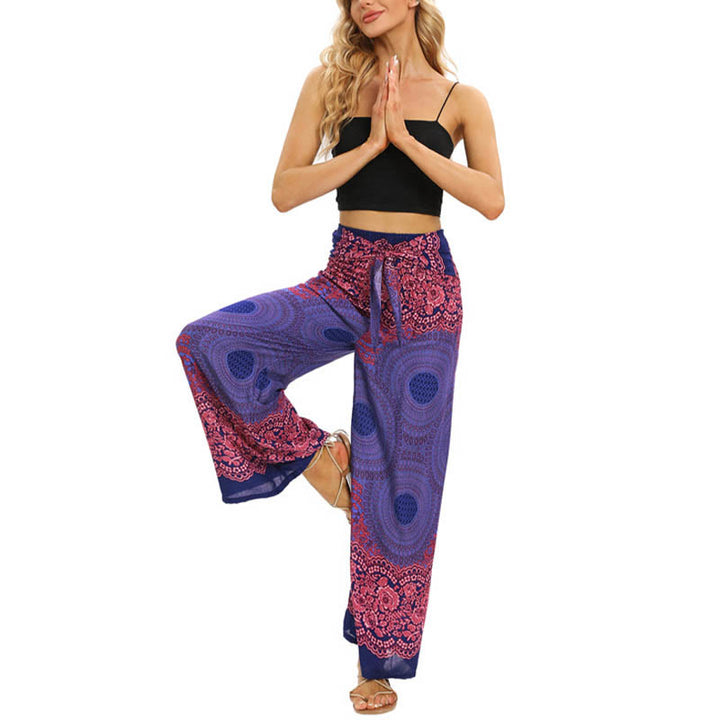 Buddha Stones Bohemian Compass Flower Print Lace-up Wide Leg Pants Women's Yoga Pants - image 10