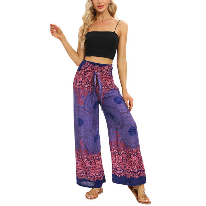Buddha Stones Bohemian Compass Flower Print Lace-up Wide Leg Pants Women's Yoga Pants - image 12
