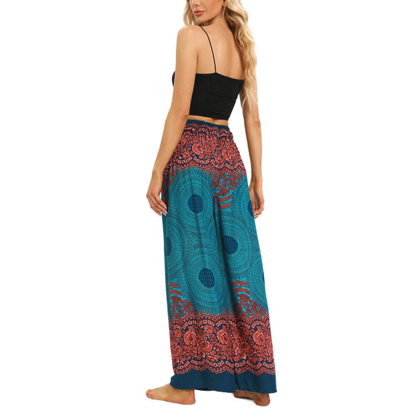 Buddha Stones Bohemian Compass Flower Print Lace-up Wide Leg Pants Women's Yoga Pants - image 4