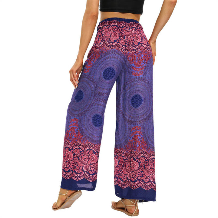 Buddha Stones Bohemian Compass Flower Print Lace-up Wide Leg Pants Women's Yoga Pants - image 9