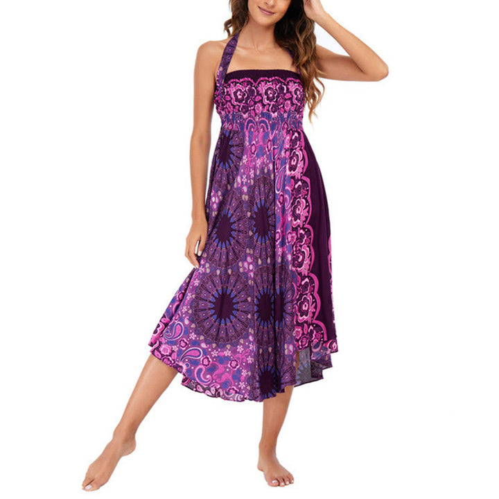 Buddha Stones Two Style Wear Bohemian Mandala Flower Water Drop Lace-up Skirt Dress - image 2
