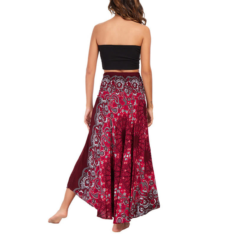 Buddha Stones Two Style Wear Bohemian Mandala Flower Water Drop Lace-up Skirt Dress - image 25