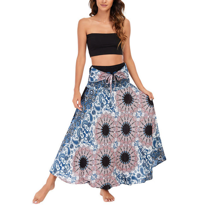Buddha Stones Two Style Wear Bohemian Mandala Flower Water Drop Lace-up Skirt Dress - image 9