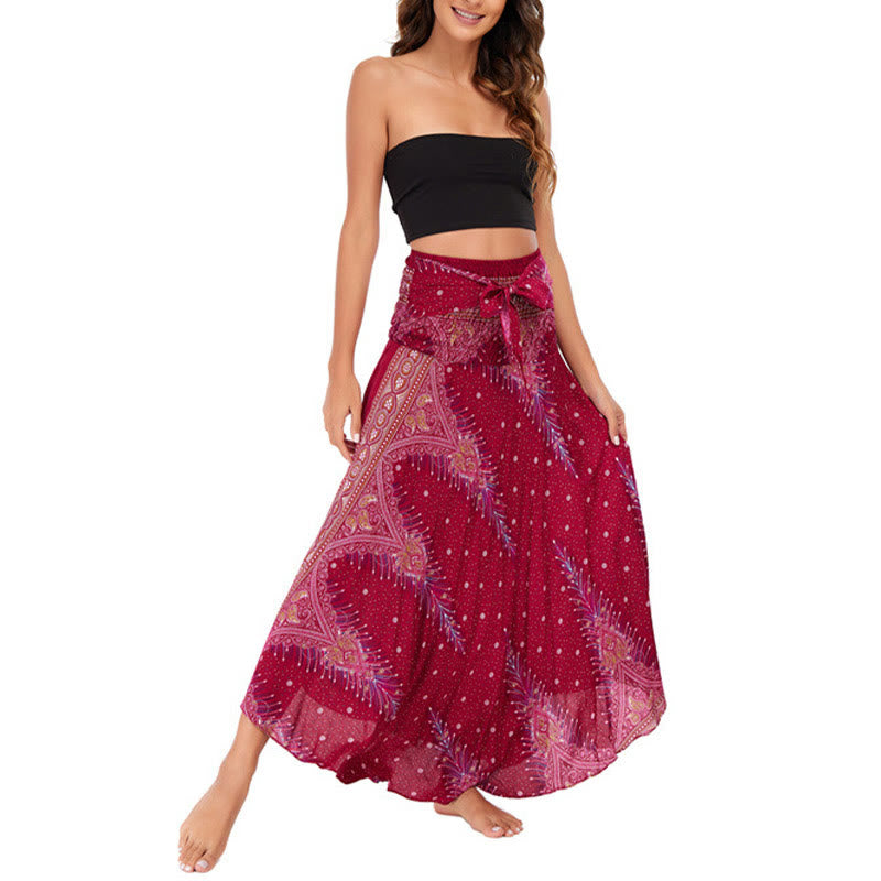 Buddha Stones Two Style Wear Boho Summer Peacock Feather Lace-up Skirt Dress - image 16