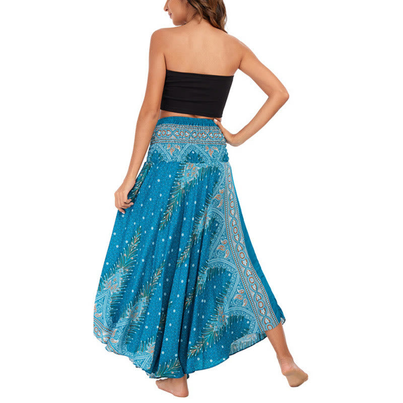 Buddha Stones Two Style Wear Boho Summer Peacock Feather Lace-up Skirt Dress - image 4