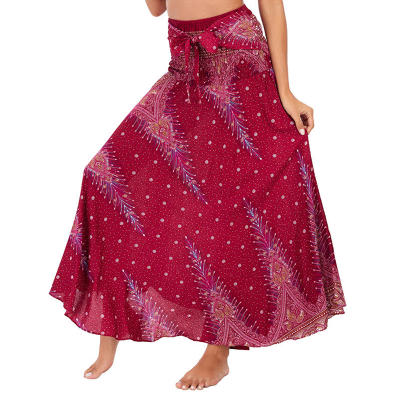 Buddha Stones Two Style Wear Boho Summer Peacock Feather Lace-up Skirt Dress - Crimson - US4-12，UK/AU8-16，EU36-44 (F) - image 15