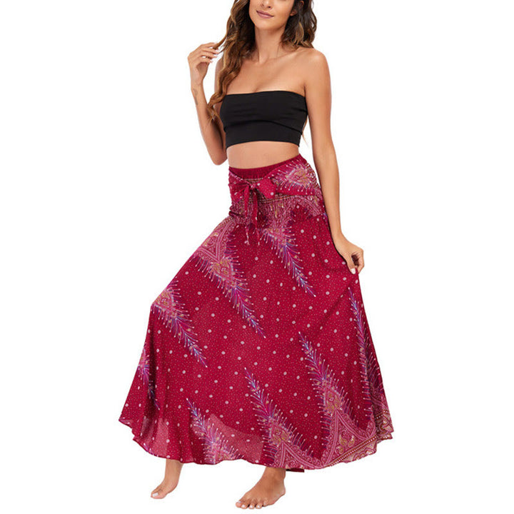 Buddha Stones Two Style Wear Boho Summer Peacock Feather Lace-up Skirt Dress - image 18