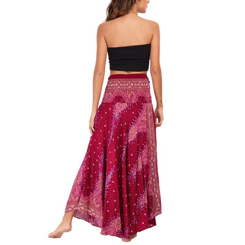 Buddha Stones Two Style Wear Boho Summer Peacock Feather Lace-up Skirt Dress - image 19
