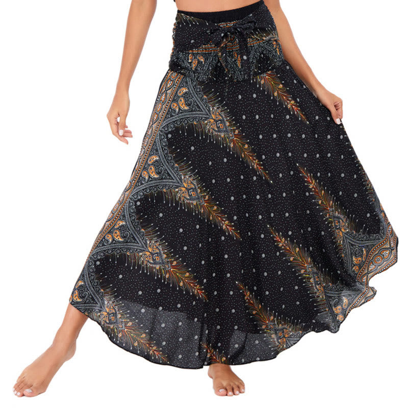 Buddha Stones Two Style Wear Boho Summer Peacock Feather Lace-up Skirt Dress - Black - US4-12，UK/AU8-16，EU36-44 (F) - image 8