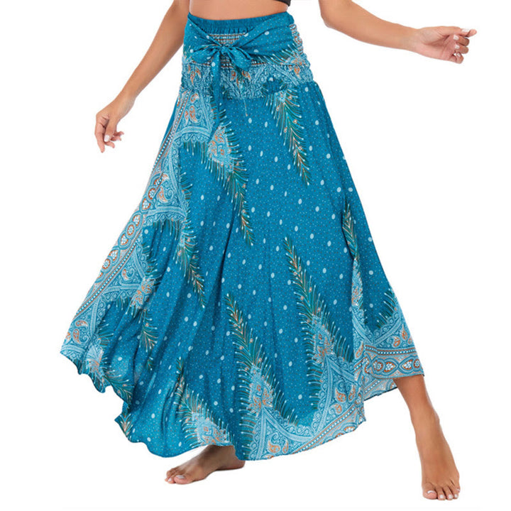 Buddha Stones Two Style Wear Boho Summer Peacock Feather Lace-up Skirt Dress - Aqua - US4-12，UK/AU8-16，EU36-44 (F) - image 0