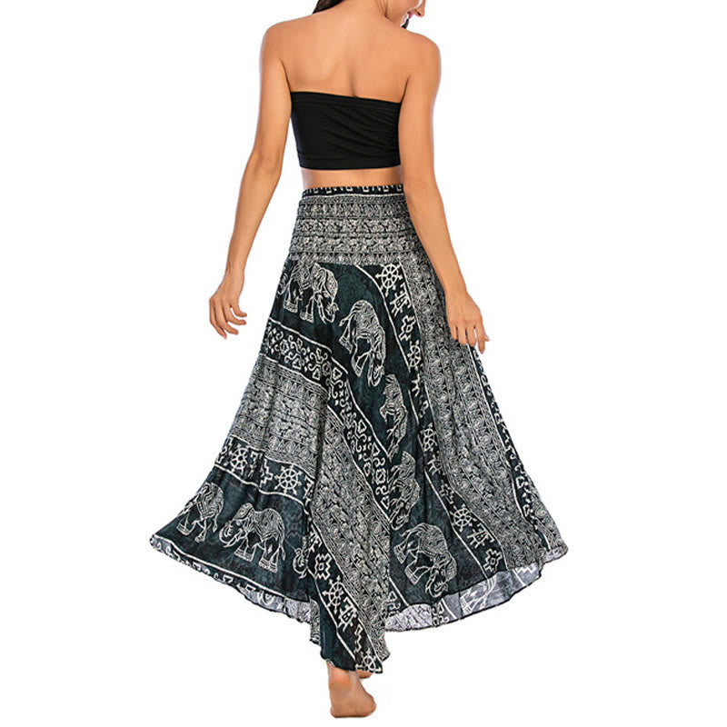 Buddha Stones Two Style Wear Boho Elephant Geometry Lace-up Skirt Dress - image 4