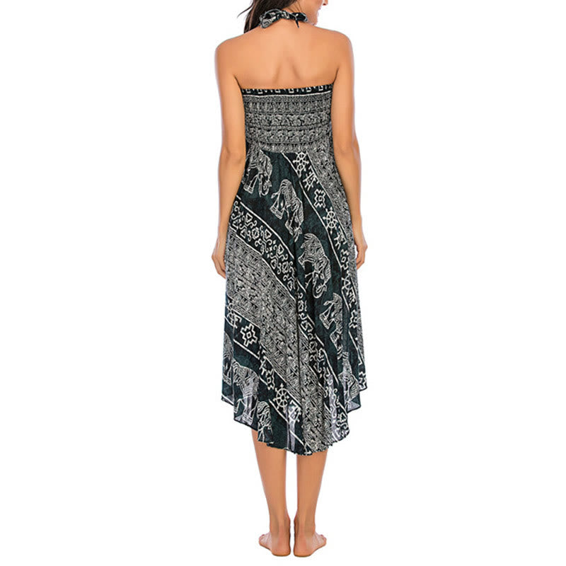 Buddha Stones Two Style Wear Boho Elephant Geometry Lace-up Skirt Dress - image 7