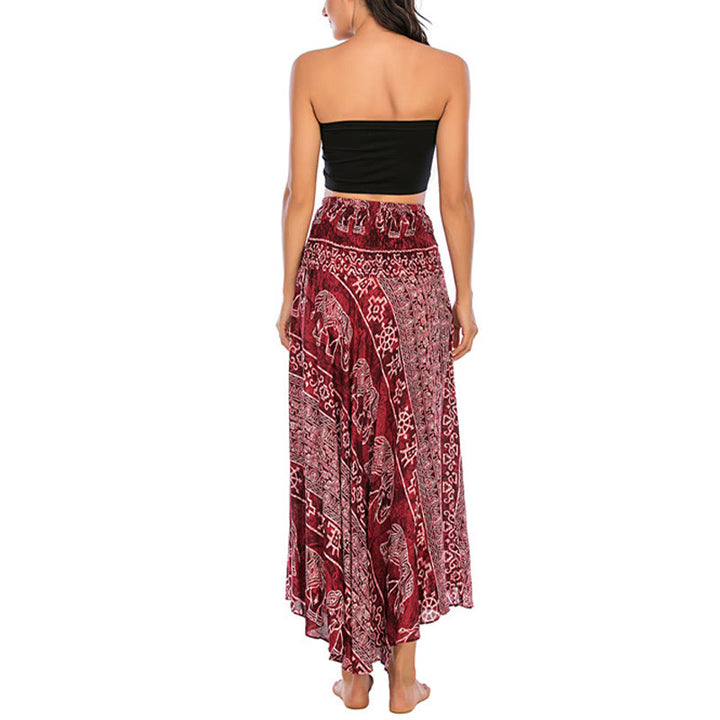 Buddha Stones Two Style Wear Boho Elephant Geometry Lace-up Skirt Dress - image 12