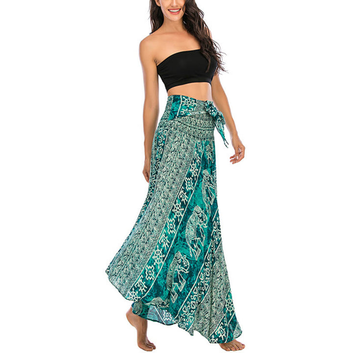 Buddha Stones Two Style Wear Boho Elephant Geometry Lace-up Skirt Dress - image 27