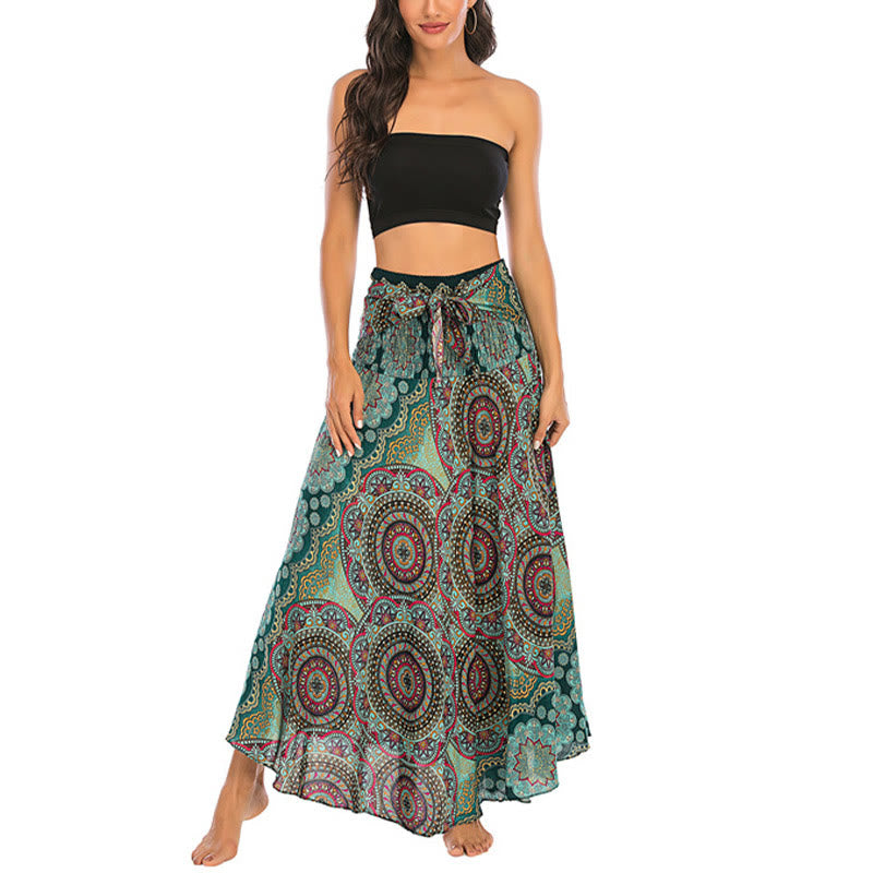 Buddha Stones Two Style Wear Bohemian Mandala Flower Lace-up Skirt Dress - image 2