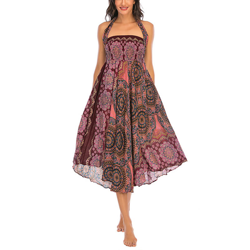 Buddha Stones Two Style Wear Bohemian Mandala Flower Lace-up Skirt Dress - image 22