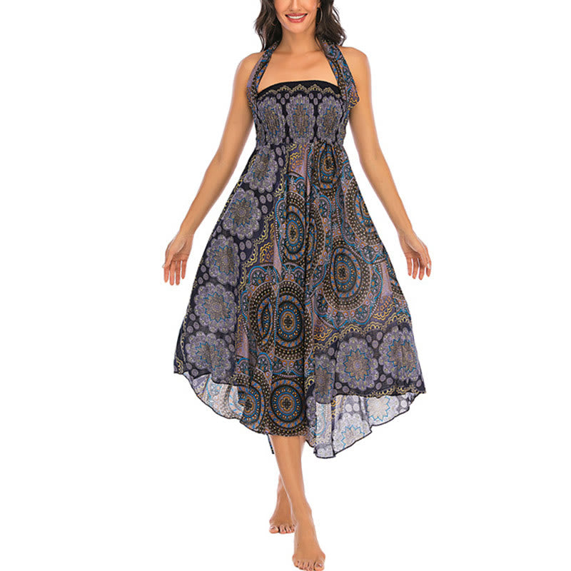 Buddha Stones Two Style Wear Bohemian Mandala Flower Lace-up Skirt Dress - image 34
