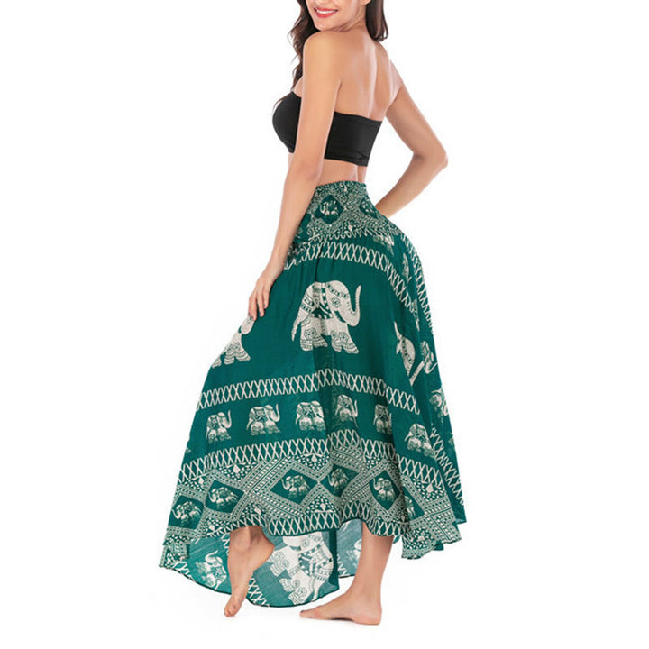 Buddha Stones Two Style Wear Bohemian Summer Elephant Lines Lace-up Skirt Dress - image 6