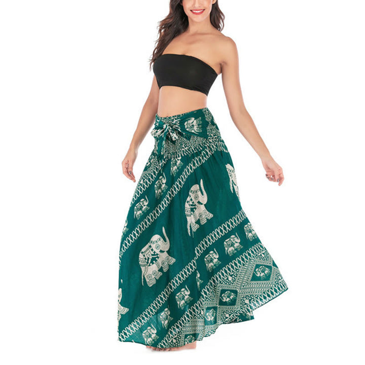 Buddha Stones Two Style Wear Bohemian Summer Elephant Lines Lace-up Skirt Dress - image 8