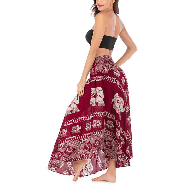 Buddha Stones Two Style Wear Bohemian Summer Elephant Lines Lace-up Skirt Dress - image 16