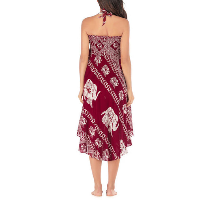 Buddha Stones Two Style Wear Bohemian Summer Elephant Lines Lace-up Skirt Dress - image 19
