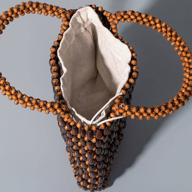 Buddha Stones Hand-woven Wooden Beads Handbag - image 3