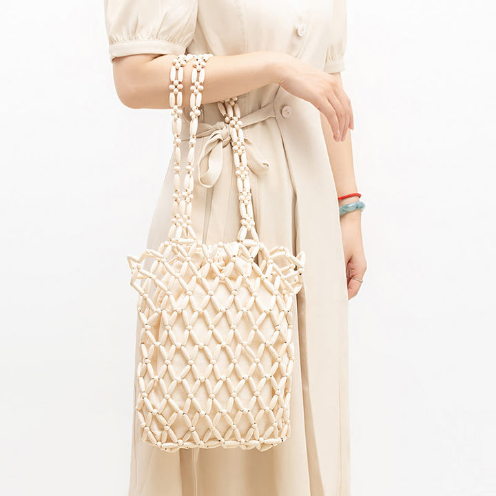 Buddha Stones Hand-woven Wooden Beads Shoulder Bag Handbag - image 17