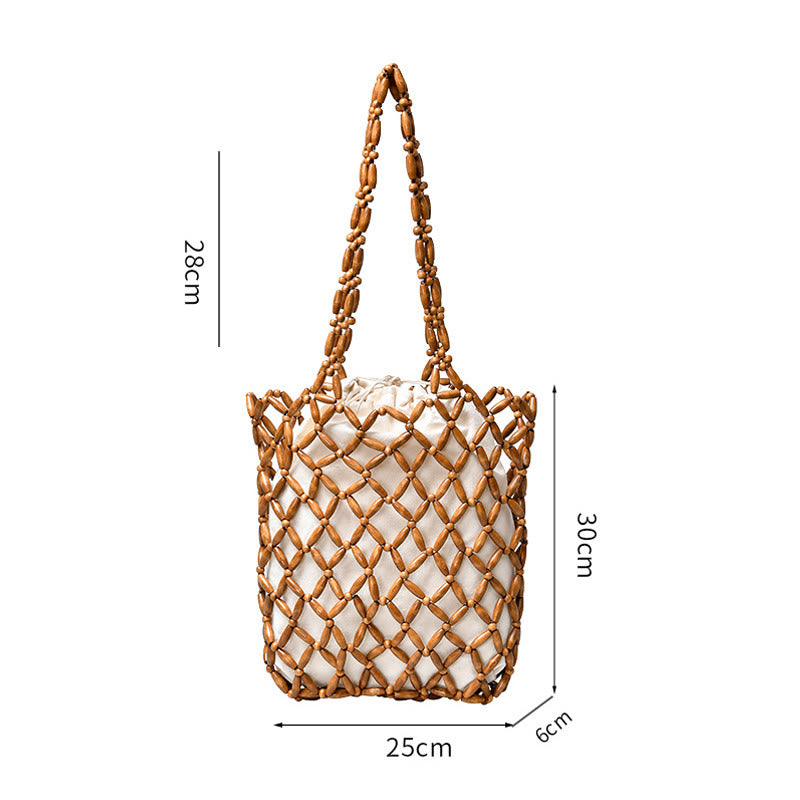 Buddha Stones Hand-woven Wooden Beads Shoulder Bag Handbag - image 9
