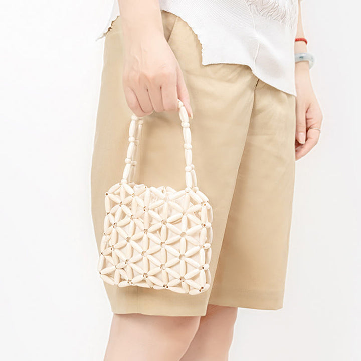 Buddha Stones Hand-woven Mini Wooden Beads Handbag - image 9