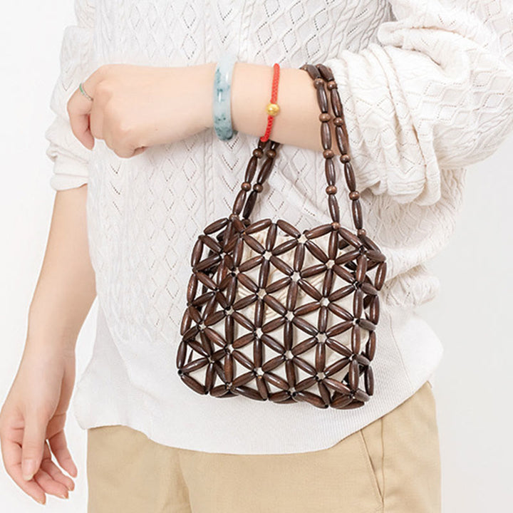 Buddha Stones Hand-woven Mini Wooden Beads Handbag - image 11