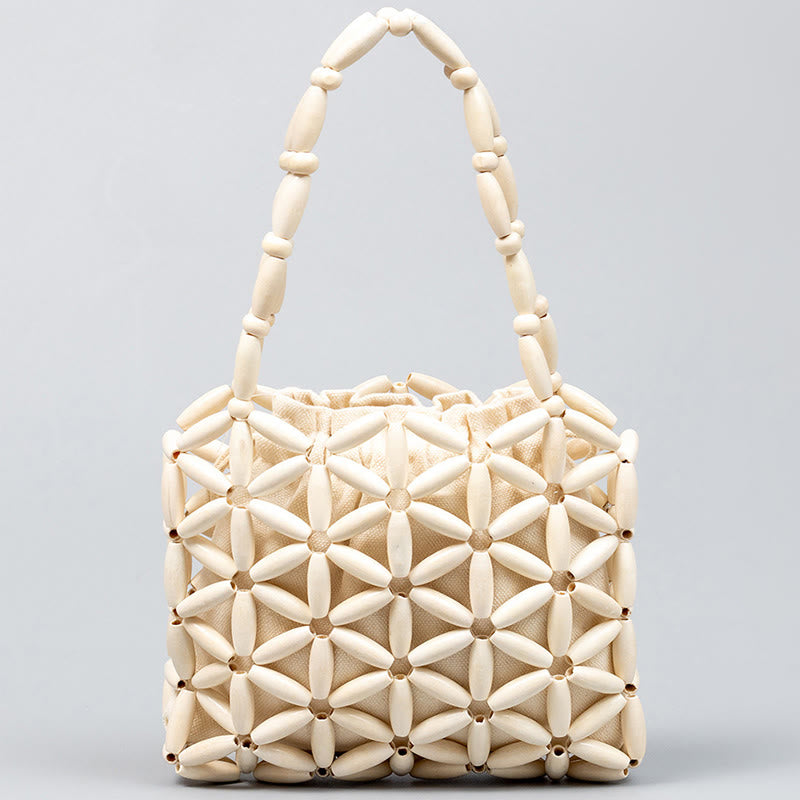 Buddha Stones Hand-woven Mini Wooden Beads Handbag - White 16*3*14cm - image 7