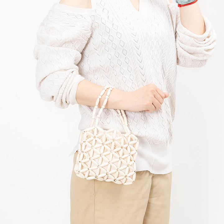 Buddha Stones Hand-woven Mini Wooden Beads Handbag - image 8