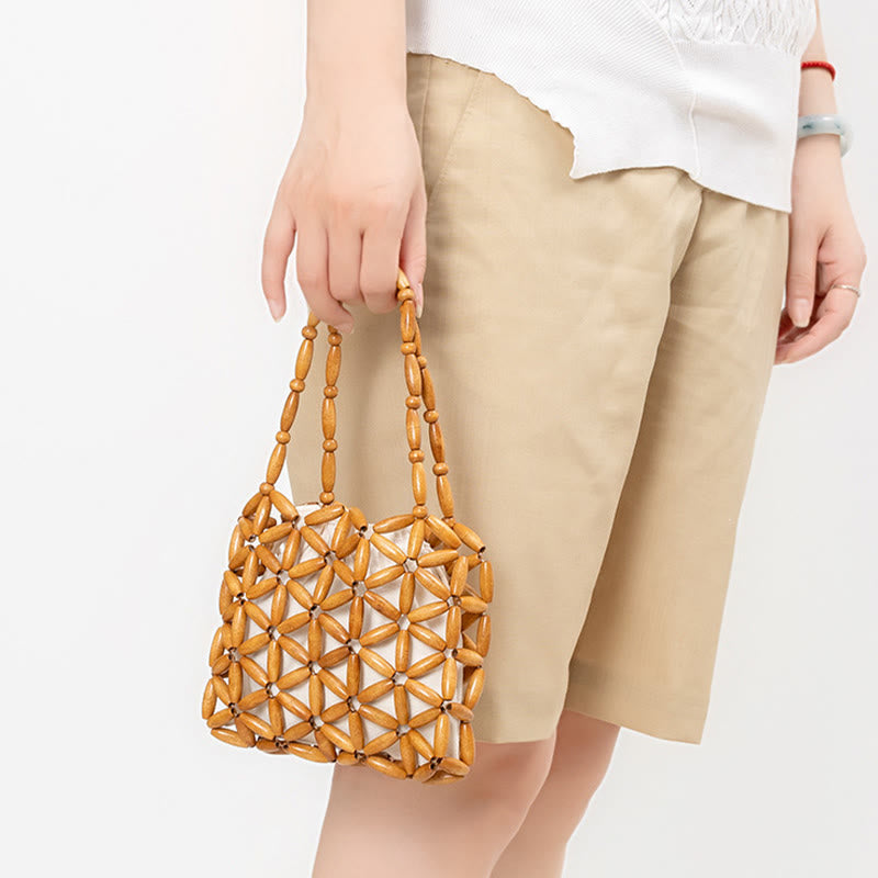 Buddha Stones Hand-woven Mini Wooden Beads Handbag - image 5