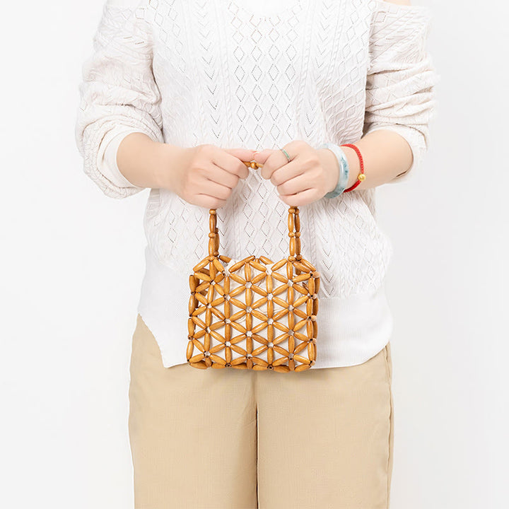 Buddha Stones Hand-woven Mini Wooden Beads Handbag - image 4