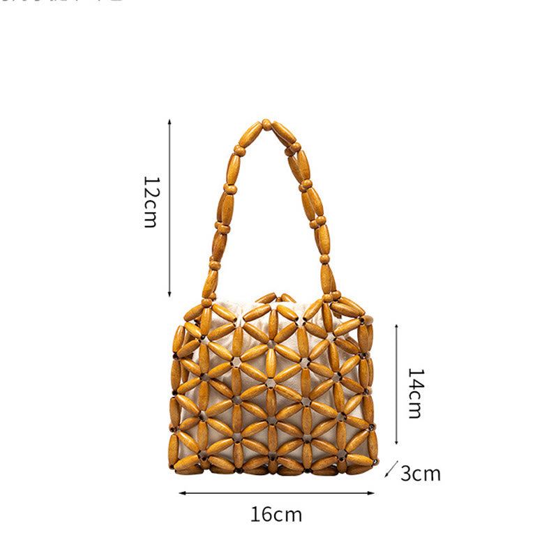 Buddha Stones Hand-woven Mini Wooden Beads Handbag - image 6