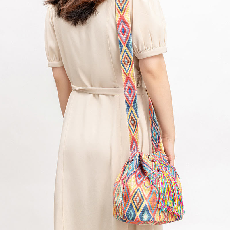 Buddha Stones Colorful Geometry Flowers Print Canvas Bucket Crossbody Bag Shoulder Bag - image 7