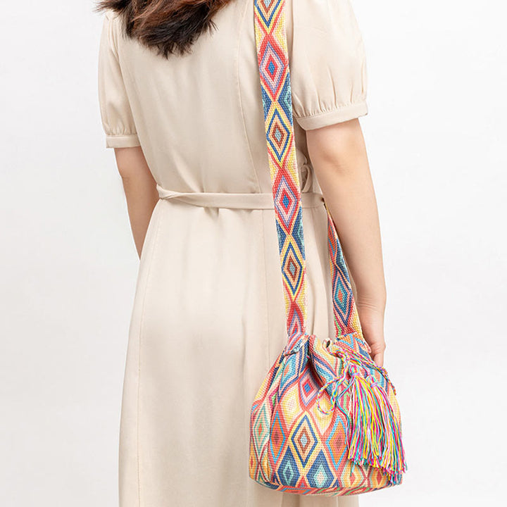 Buddha Stones Colorful Geometry Flowers Print Canvas Bucket Crossbody Bag Shoulder Bag - image 7