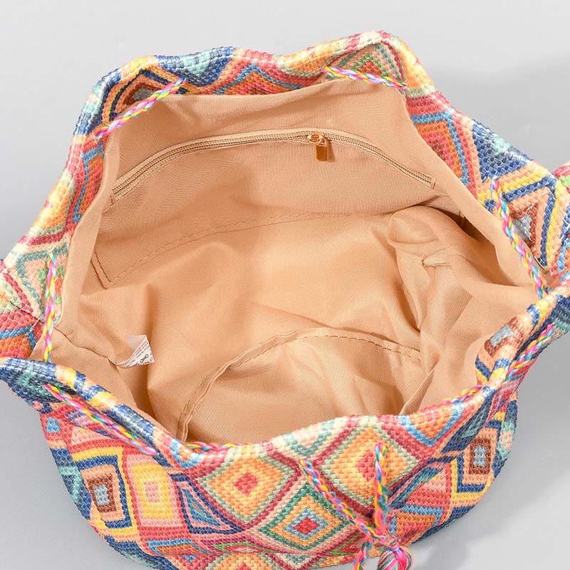 Buddha Stones Colorful Geometry Flowers Print Canvas Bucket Crossbody Bag Shoulder Bag - image 1