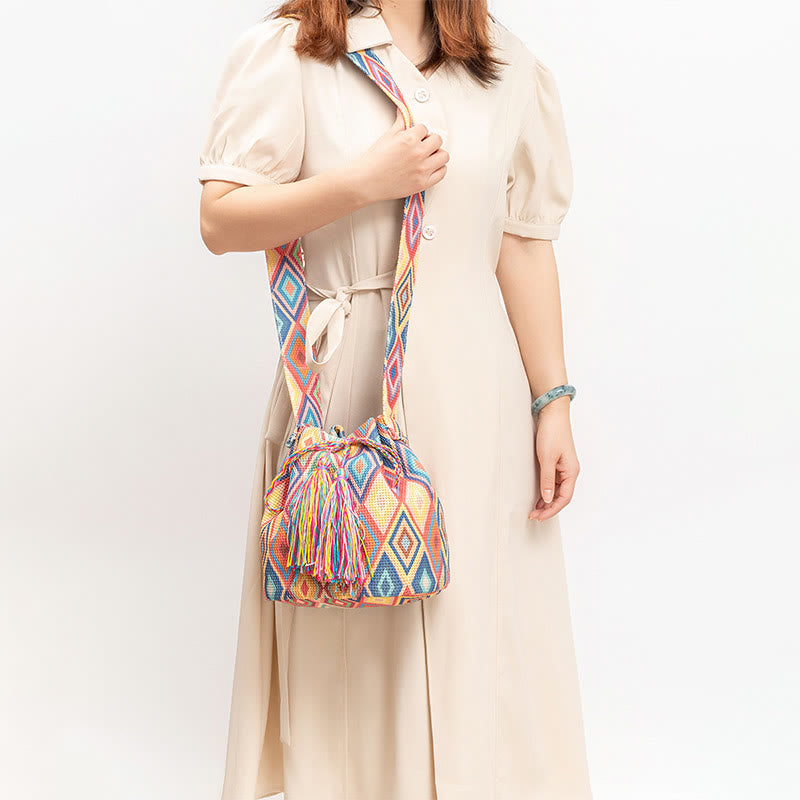 Buddha Stones Colorful Geometry Flowers Print Canvas Bucket Crossbody Bag Shoulder Bag - image 10