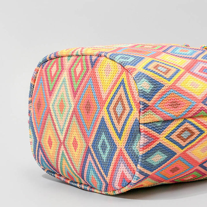 Buddha Stones Colorful Geometry Flowers Print Canvas Bucket Crossbody Bag Shoulder Bag - image 2