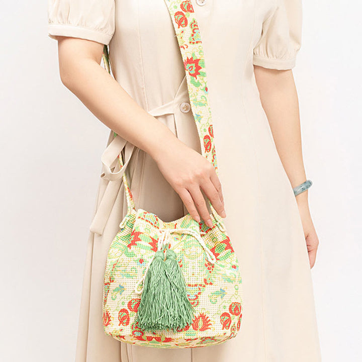 Buddha Stones Colorful Geometry Flowers Print Canvas Bucket Crossbody Bag Shoulder Bag - image 19