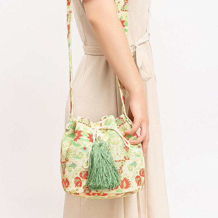 Buddha Stones Colorful Geometry Flowers Print Canvas Bucket Crossbody Bag Shoulder Bag - image 20