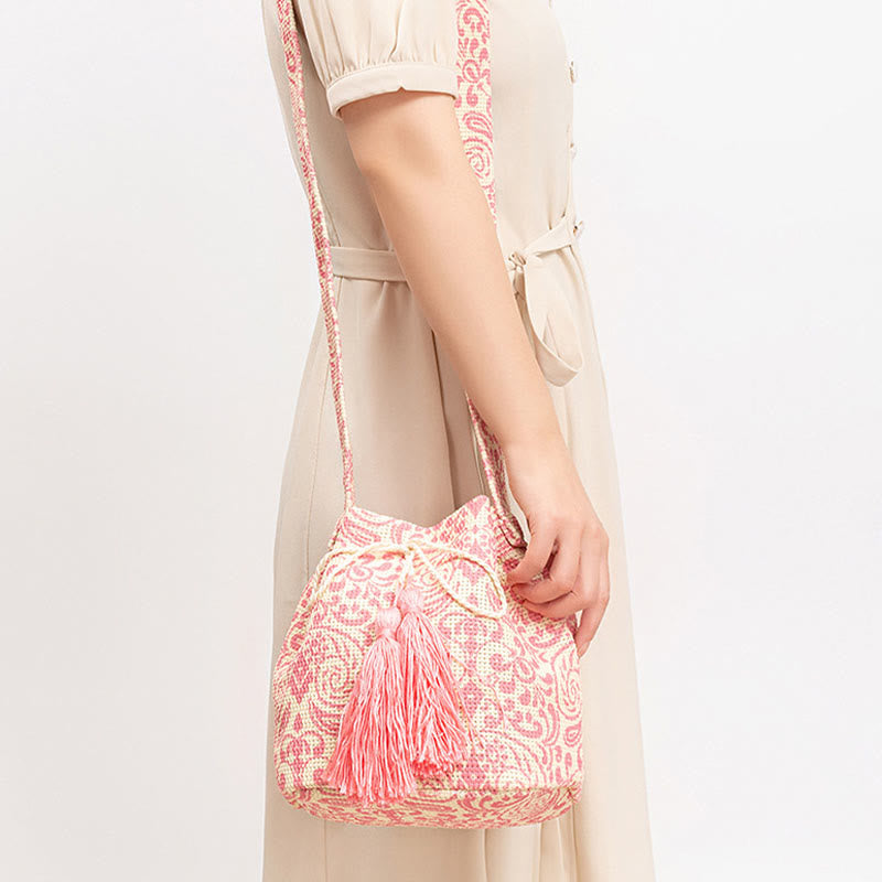 Buddha Stones Colorful Geometry Flowers Print Canvas Bucket Crossbody Bag Shoulder Bag - image 26