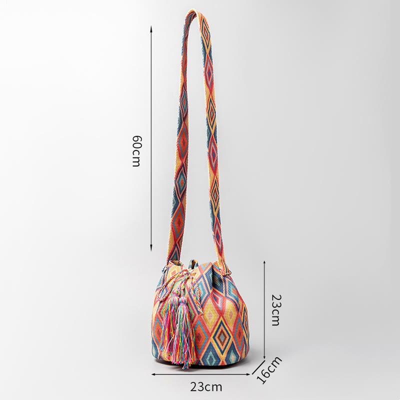 Buddha Stones Colorful Geometry Flowers Print Canvas Bucket Crossbody Bag Shoulder Bag - image 11