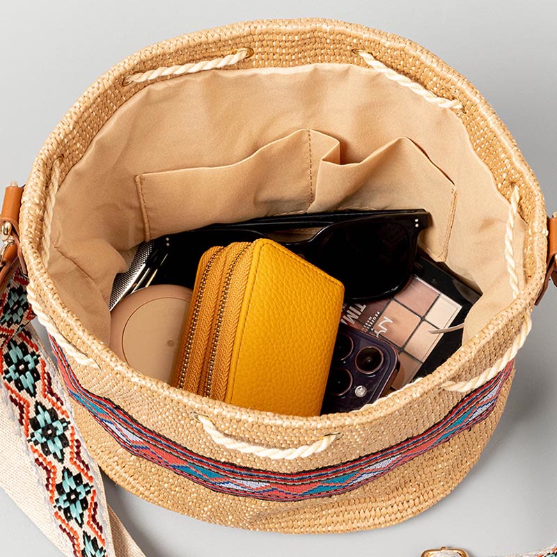 Buddha Stones Beach Geometry Straw Woven Bucket Tassels Crossbody Bag Shoulder Bag - image 4