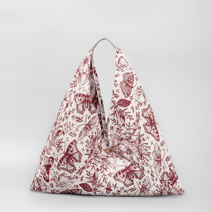 Buddha Stones Flowers Letters Butterfly Geometry Print Underarm Triangle Shoulder Bag - White Red Butterfly Flower 58*52cm - image 9